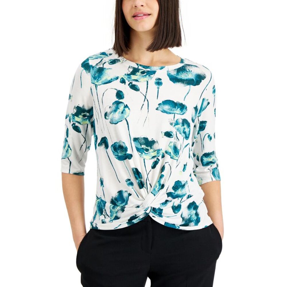 Alfani Floral Print Knot Hem Top